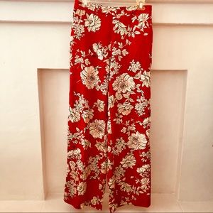 Zara wide legged, flowing red floral pants
